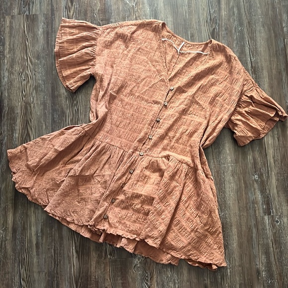 Free People Orange Cottagecore Gauzy Flowy Stretchy Buttoned Shirt Tunic Dress - Picture 4 of 6